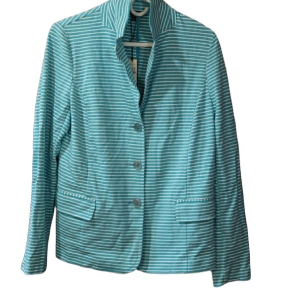 Talbots Jackets & Blazers - Talbots Blue & White Striped Button Front Lightweight Knit Cardigan LG